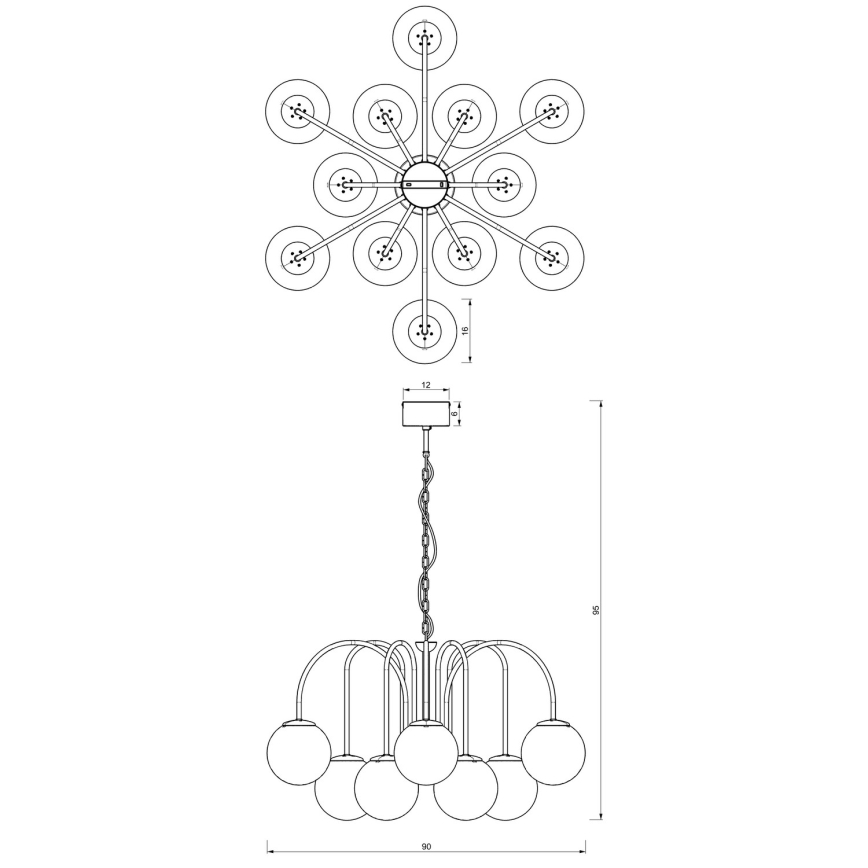 Csillár láncon CAMBRIDGE 12xE14/60W/230V fekete