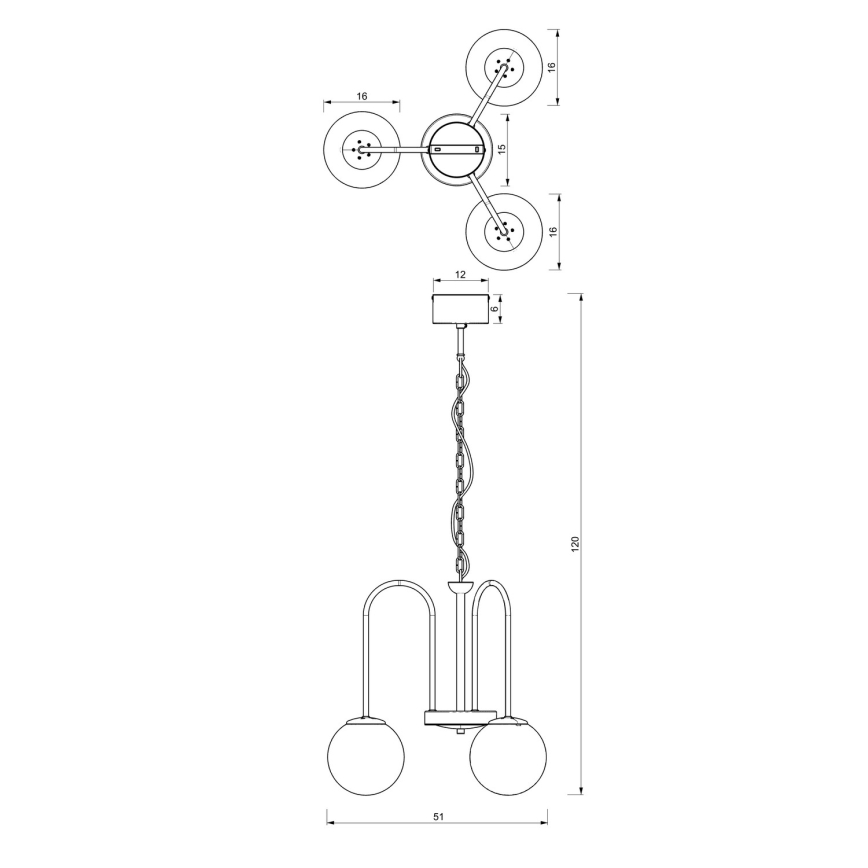 Csillár láncon CAMBRIDGE 3xE14/60W/230V fekete