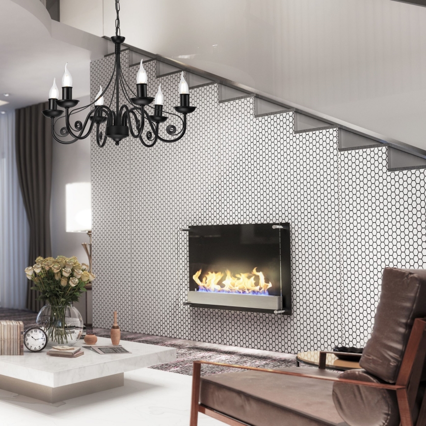 Csillár láncon DONATO 6xE14/40W/230V fekete