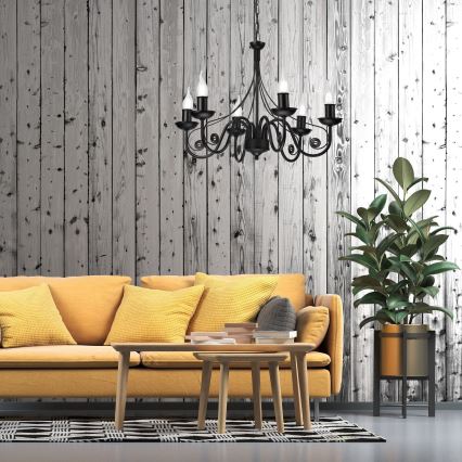 Csillár láncon DONATO 6xE14/40W/230V fekete