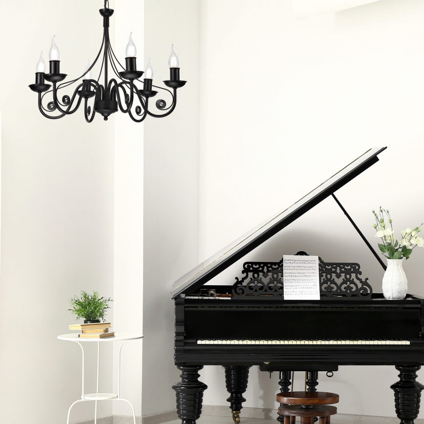 Csillár láncon DONATO 6xE14/40W/230V fekete