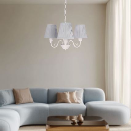 Csillár láncon FIREZ 3xE27/40W/230V fehér/szürke