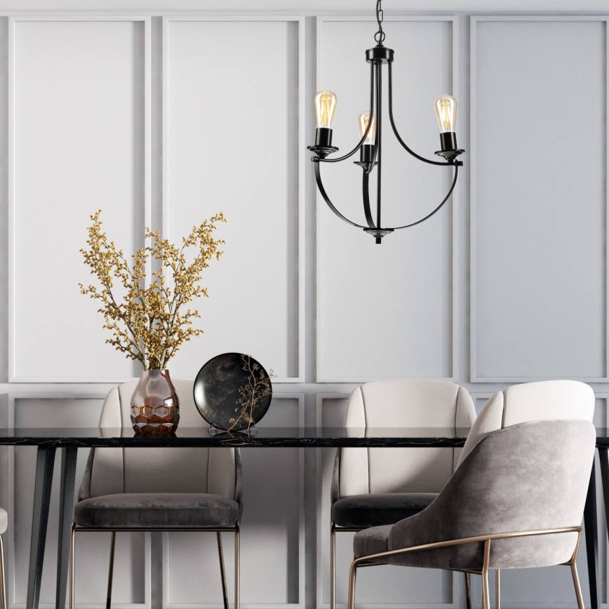 Csillár láncon GINA 3xE27/60W/230V fekete