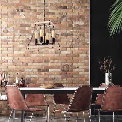 Csillár láncon JASPER 4xE27/60W/230V bükkfa/bézs