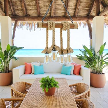 Csillár láncon KOS 4xE27/60W/230V bükkfa