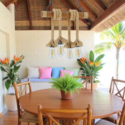 Csillár láncon KOS 4xE27/60W/230V bükkfa