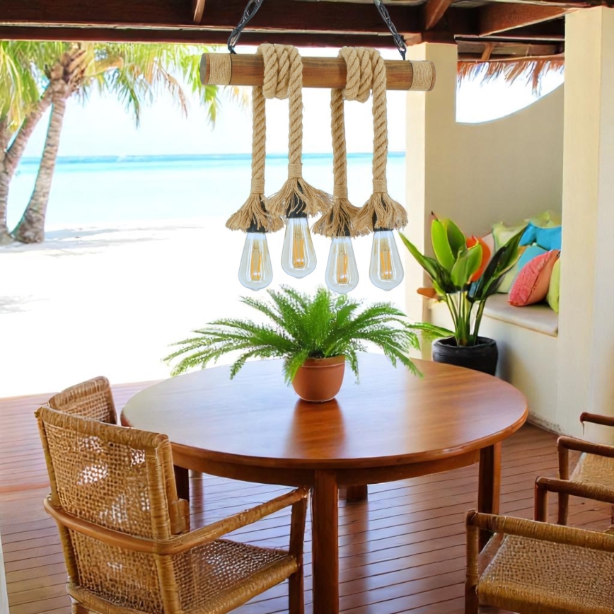 Csillár láncon KOS 4xE27/60W/230V bükkfa