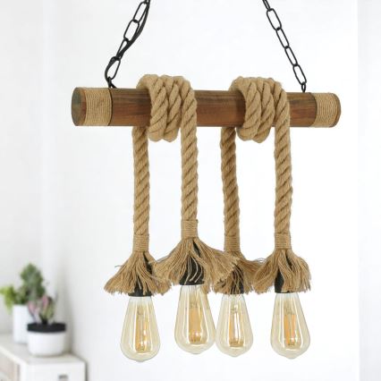 Csillár láncon KOS 4xE27/60W/230V bükkfa