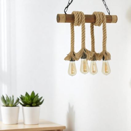 Csillár láncon KOS 4xE27/60W/230V bükkfa