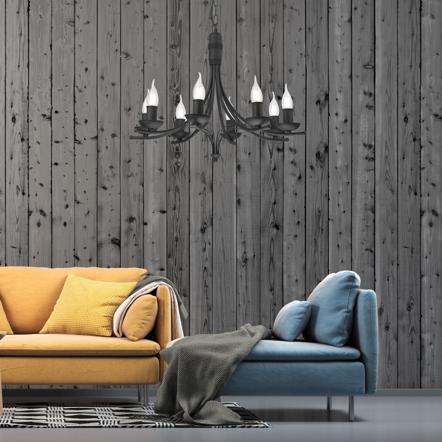 Csillár láncon LUCY 8xE14/60W/230V fekete