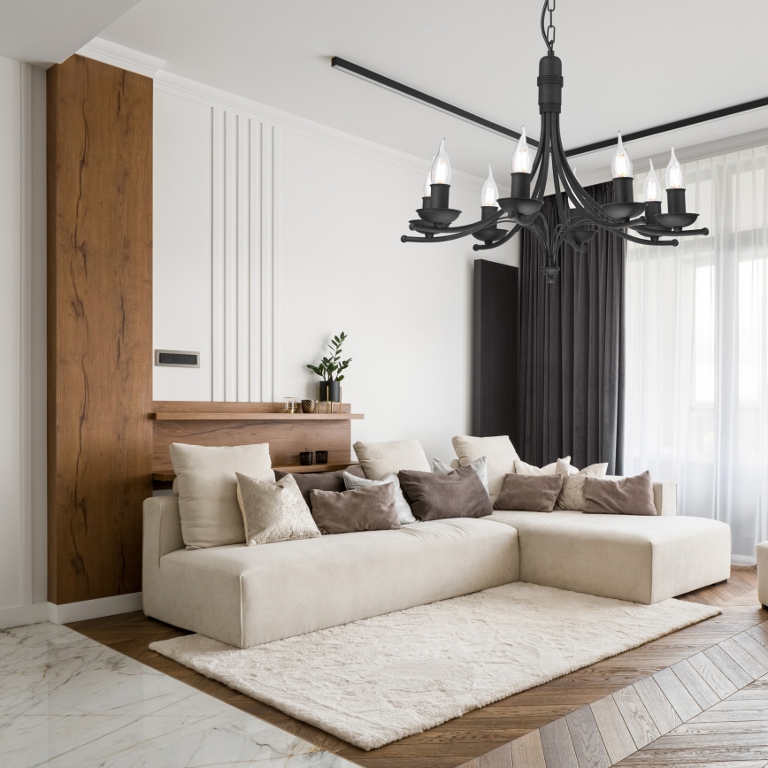 Csillár láncon LUCY 8xE14/60W/230V fekete