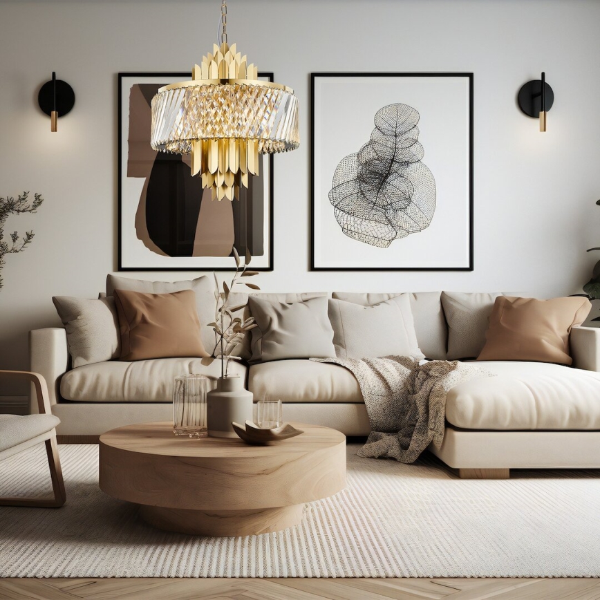 Csillár láncon MARGOT 9xE14/40W/230V átm. 55 cm arany