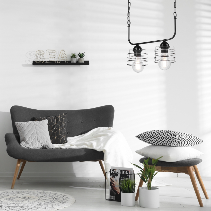 Csillár láncon MORGAN 2xE27/60W/230V fekete/króm