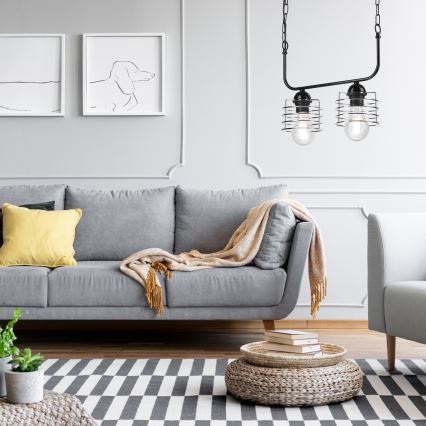 Csillár láncon MORGAN 2xE27/60W/230V fekete/króm