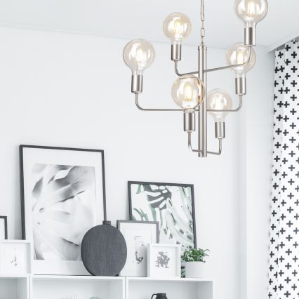 Csillár láncon ORLANDO 6xE27/60W/230V ezüst