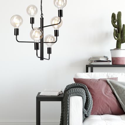 Csillár láncon ORLANDO 6xE27/60W/230V fekete