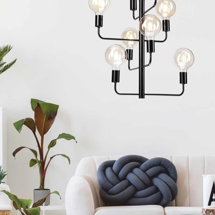 Csillár láncon ORLANDO 8xE27/60W/230V fekete