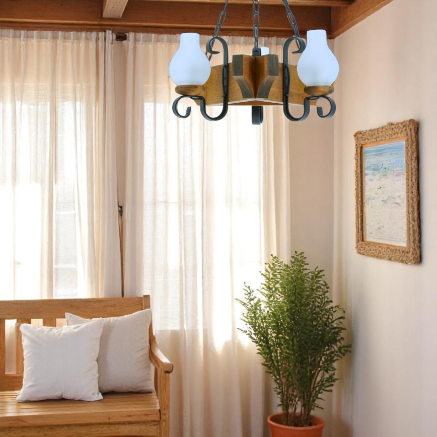 Csillár láncon QUEEN 3xE14/40W/230V bükkfa