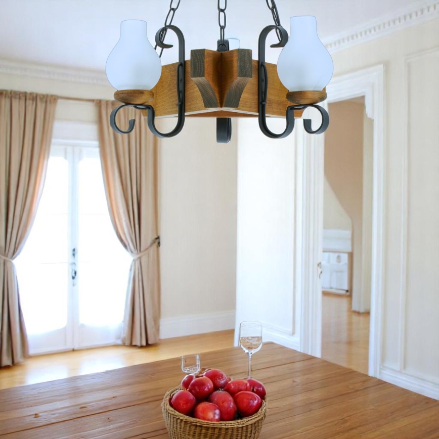 Csillár láncon QUEEN 3xE14/40W/230V bükkfa