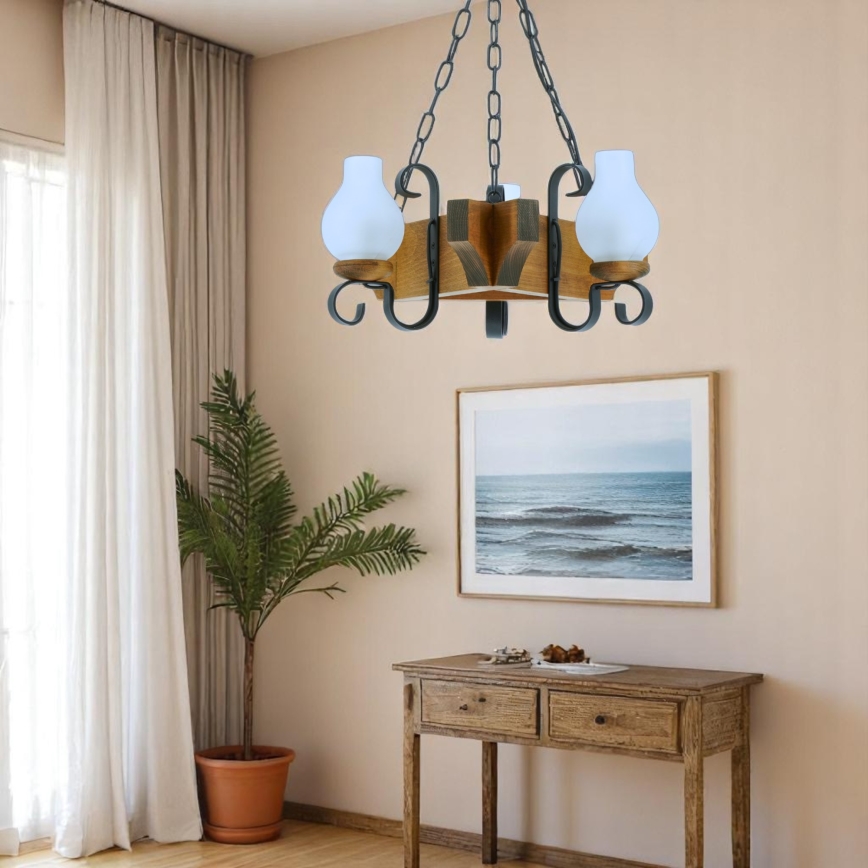 Csillár láncon QUEEN 3xE14/40W/230V bükkfa