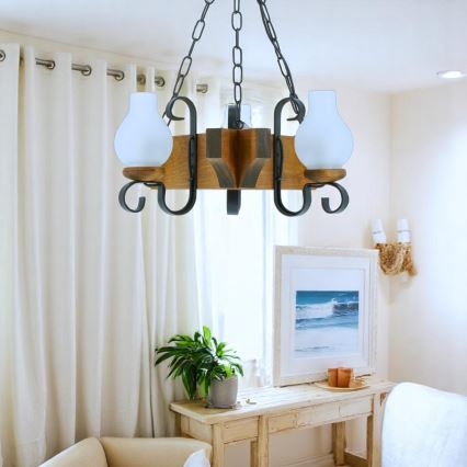 Csillár láncon QUEEN 3xE14/40W/230V bükkfa