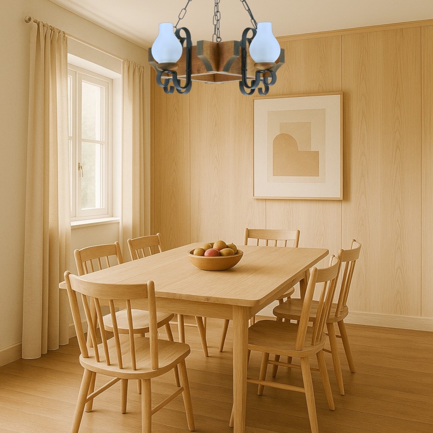 Csillár láncon QUEEN 4xE14/40W/230V bükkfa