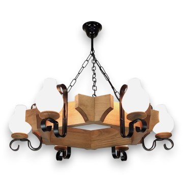 Csillár láncon QUEEN 6xE14/40W/230V bükkfa