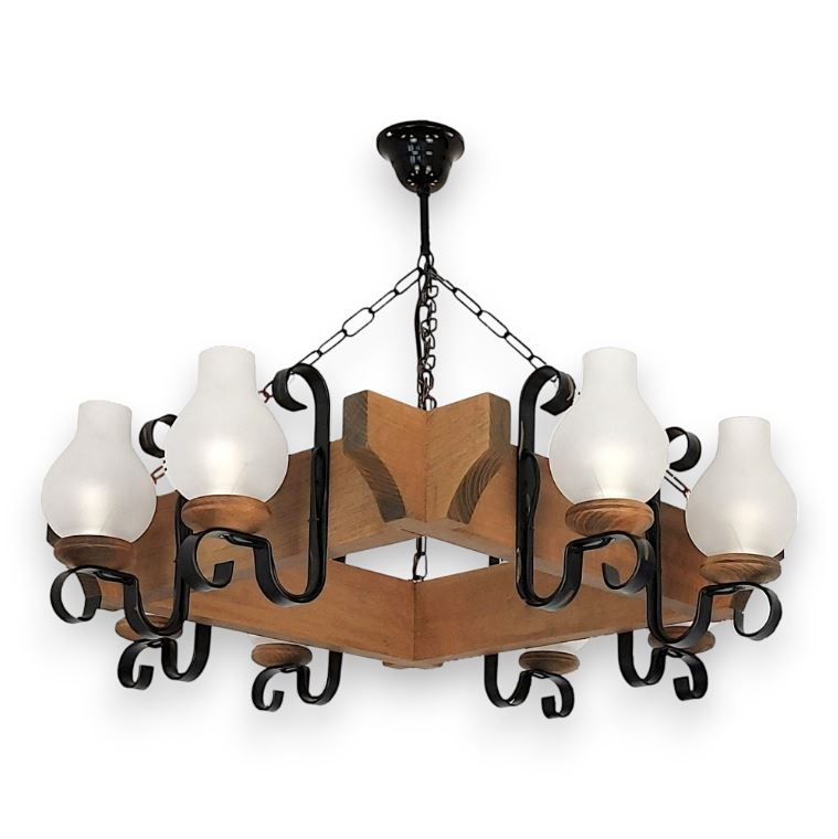 Csillár láncon QUEEN 8xE14/40W/230V bükkfa