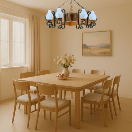 Csillár láncon QUEEN 8xE14/40W/230V bükkfa