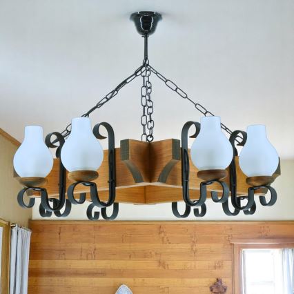 Csillár láncon QUEEN 8xE14/40W/230V bükkfa