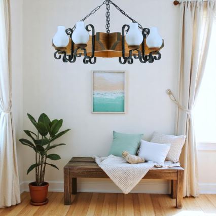 Csillár láncon QUEEN 8xE14/40W/230V bükkfa