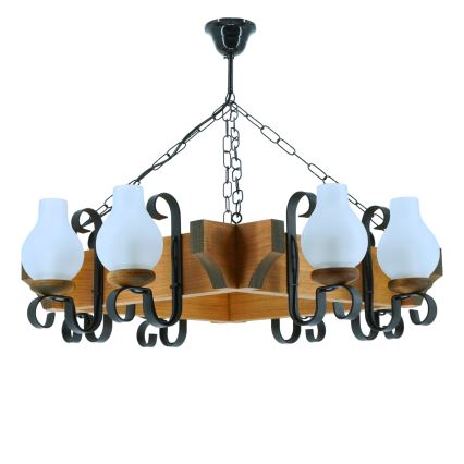 Csillár láncon QUEEN 8xE14/40W/230V bükkfa