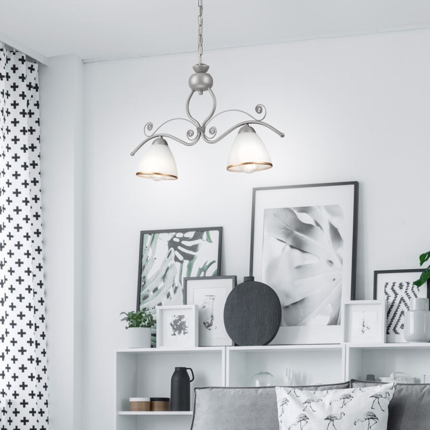 Csillár láncon RETRO 2xE27/60W/230V ezüst