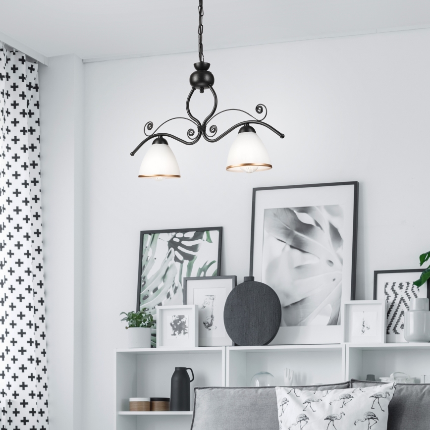 Csillár láncon RETRO 2xE27/60W/230V fekete