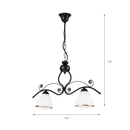 Csillár láncon RETRO 2xE27/60W/230V matt fekete