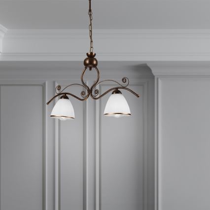 Csillár láncon RETRO 2xE27/60W/230V réz/patinás