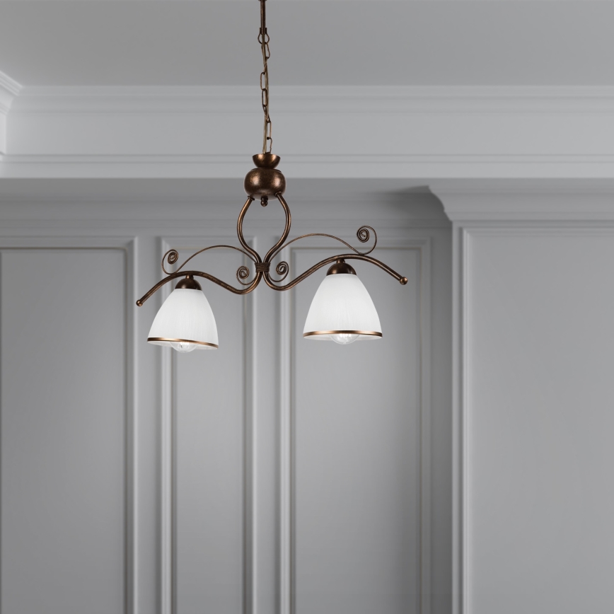 Csillár láncon RETRO 2xE27/60W/230V réz/patinás