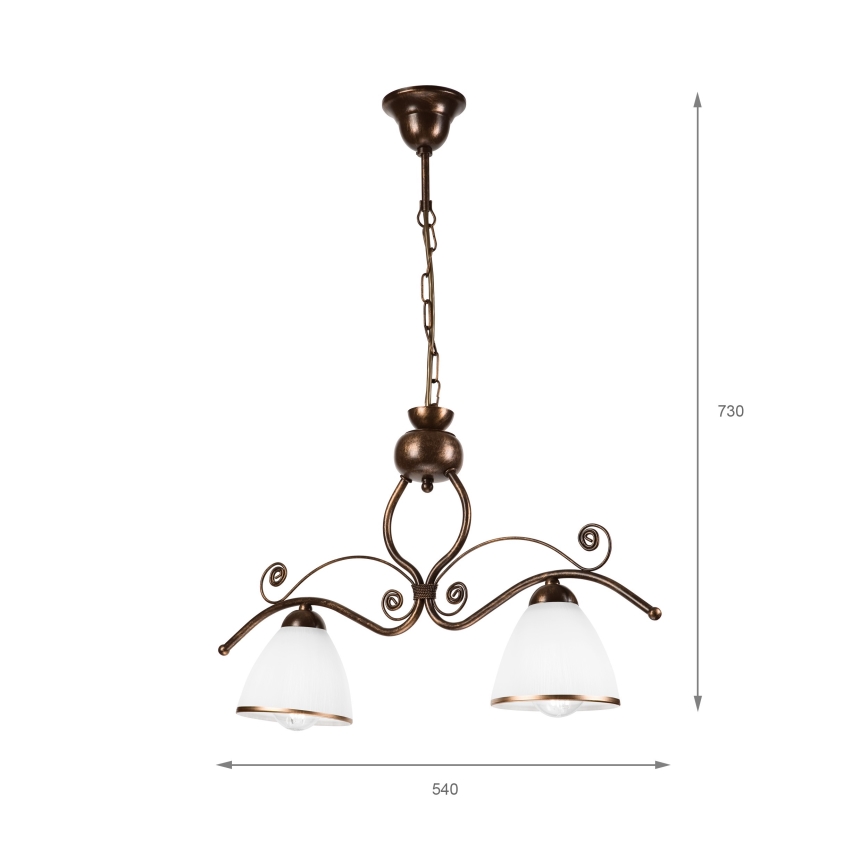 Csillár láncon RETRO 2xE27/60W/230V réz/patinás