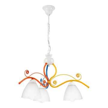 Csillár láncon RETRO 3xE27/60W/230V fehér/színes