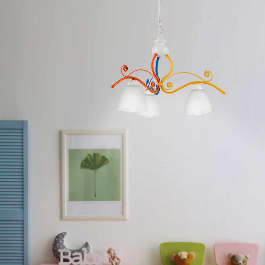 Csillár láncon RETRO 3xE27/60W/230V fehér/színes