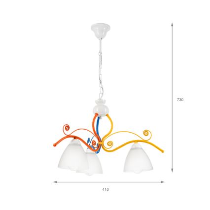 Csillár láncon RETRO 3xE27/60W/230V fehér/színes