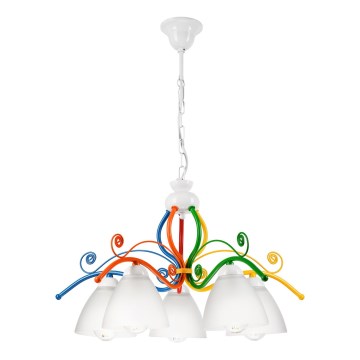 Csillár láncon RETRO 5xE27/60W/230V fehér/színes