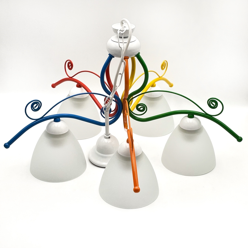 Csillár láncon RETRO 5xE27/60W/230V fehér/színes