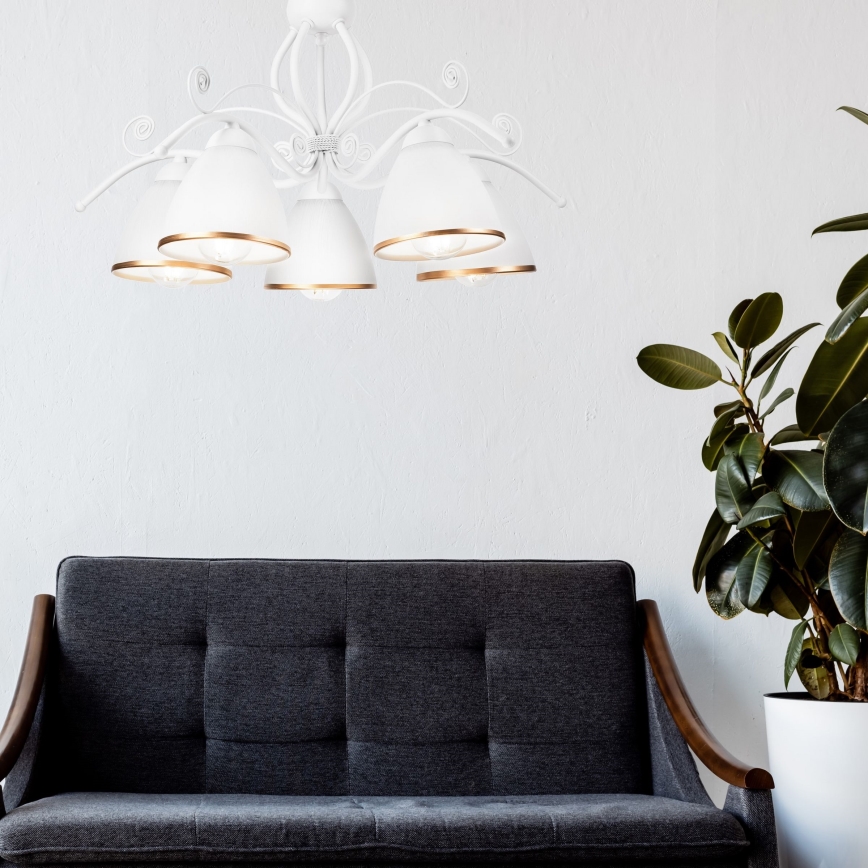 Csillár láncon RETRO II 5xE27/60W/230V fehér