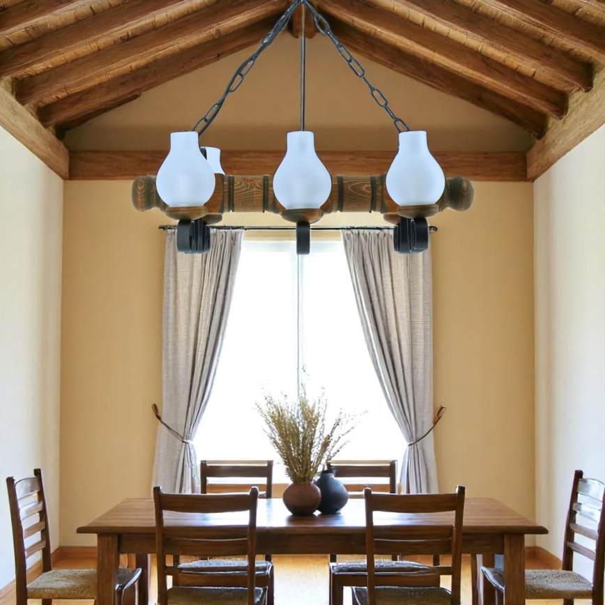 Csillár láncon RUSTIC 6xE14/40W/230V bükkfa