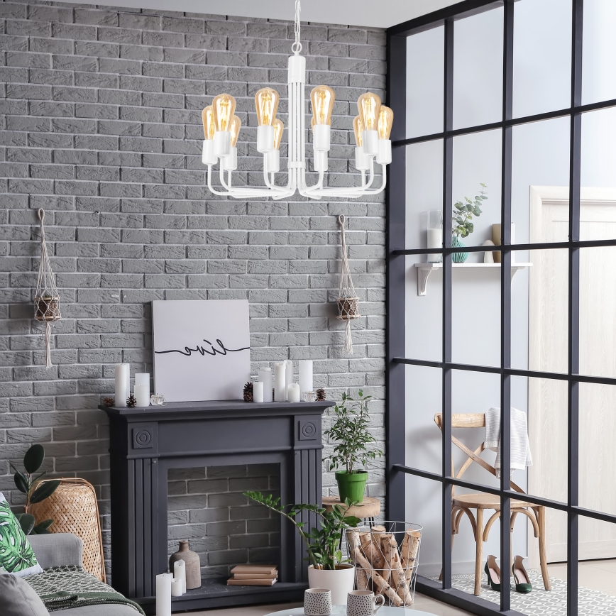 Csillár láncon TIFFANY 10xE27/60W/230V fehér