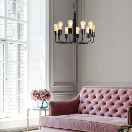 Csillár láncon TIFFANY 10xE27/60W/230V fekete