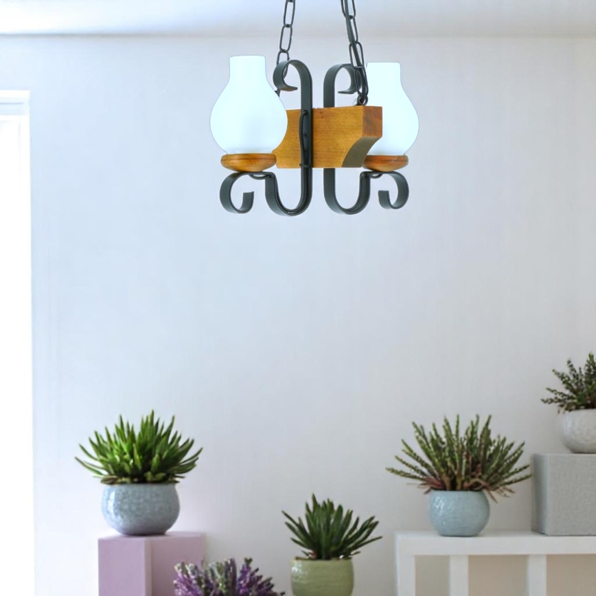 Csillár láncon VELA 2xE14/40W/230V bükkfa