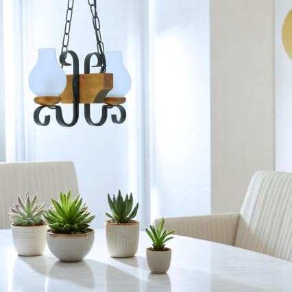 Csillár láncon VELA 2xE14/40W/230V bükkfa