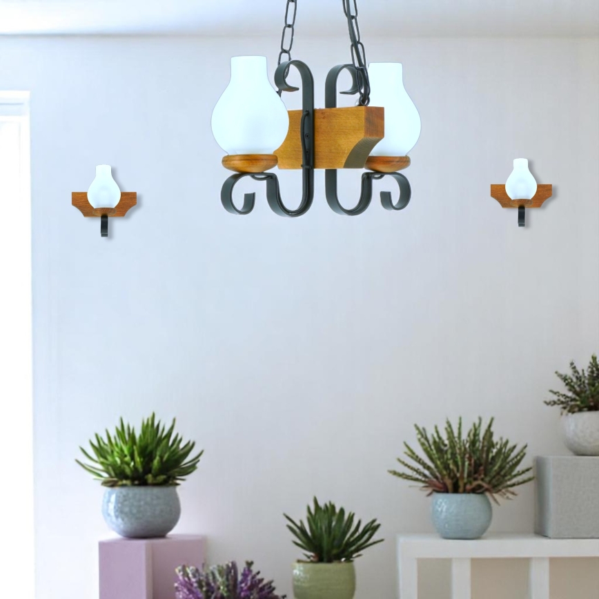 Csillár láncon VELA 2xE14/40W/230V bükkfa